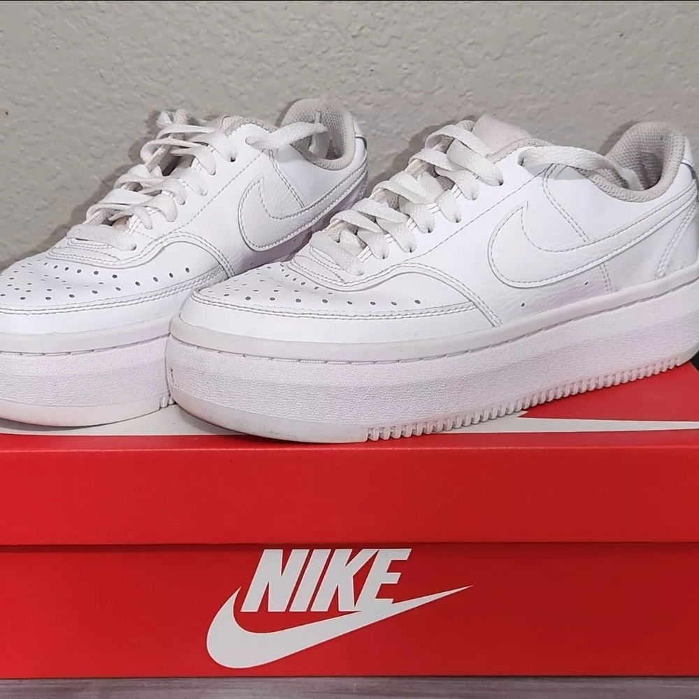 Nike White Sneakers Size 7.5 - Nike Court Vision Alta Triple White W